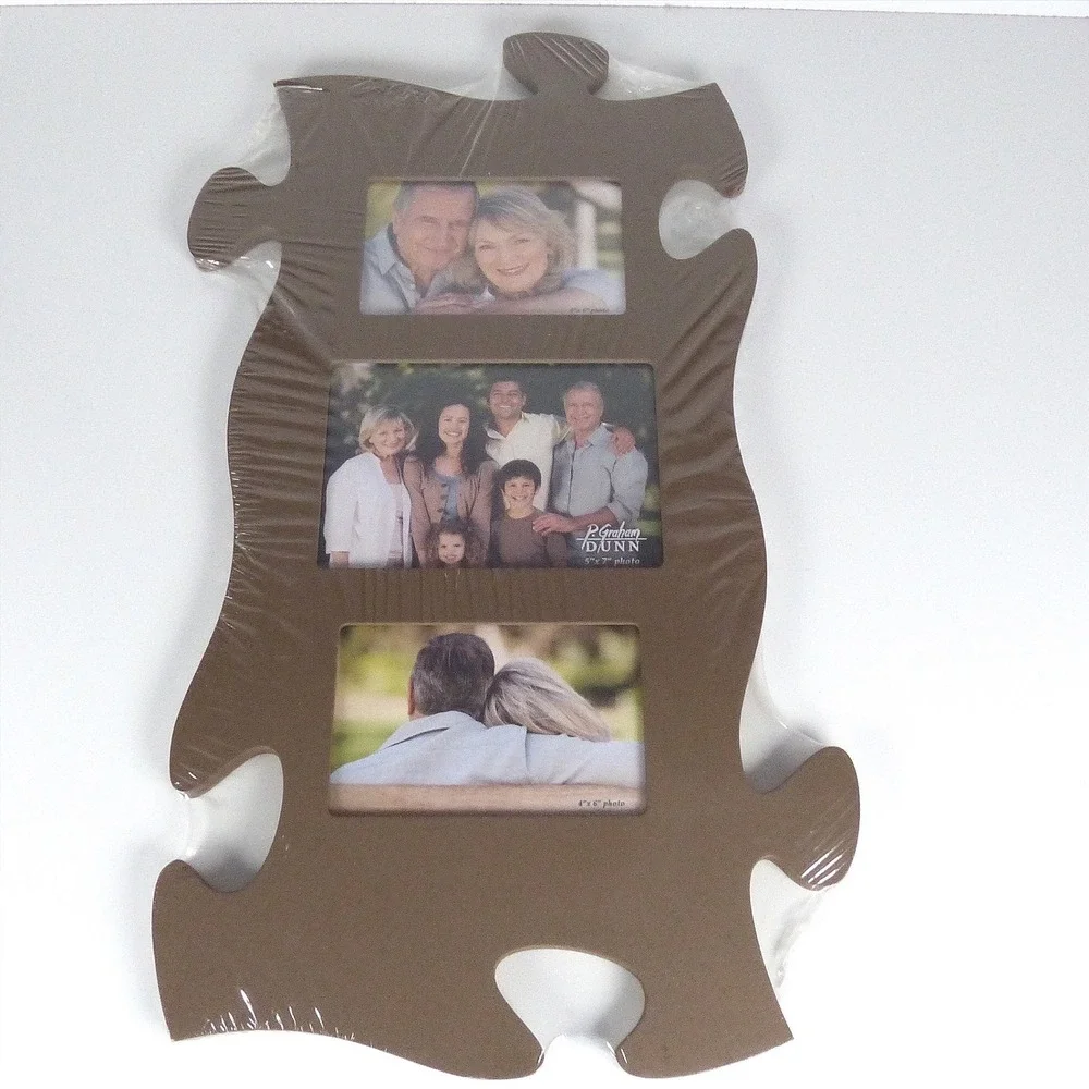 Vintage 2014 P. Graham Dunn Puzzle Piece Photo Frame Brown 3 Photos NOS Read
